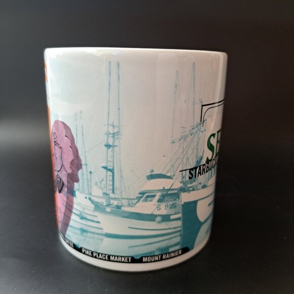 Starbucks Seattle WA Coffee Jumbo Mug 20 oz Vintage 1999 Pink Elephant Boats - Picture 11 of 11